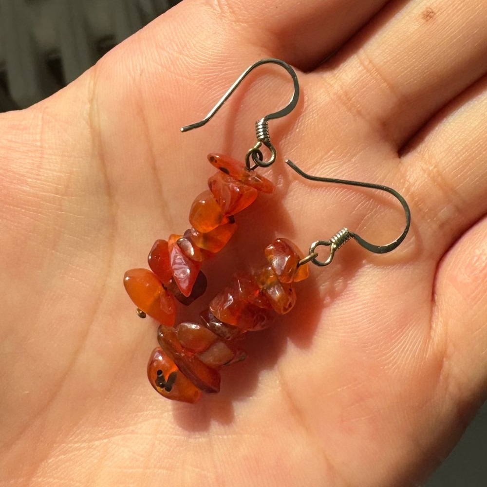 Carnelian Chip Crystal Earrings